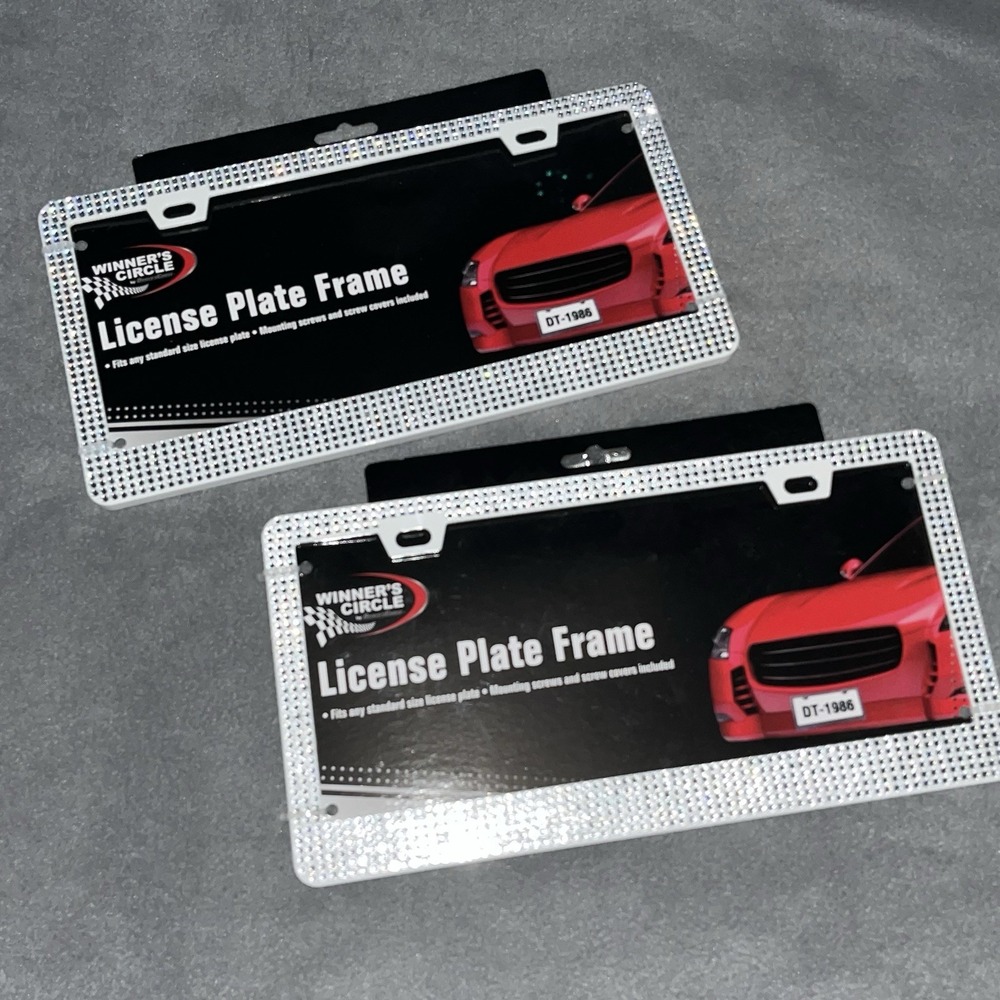 Winners Circle Crystal Bling License Plate Frame Set Of 2 Standard Size New